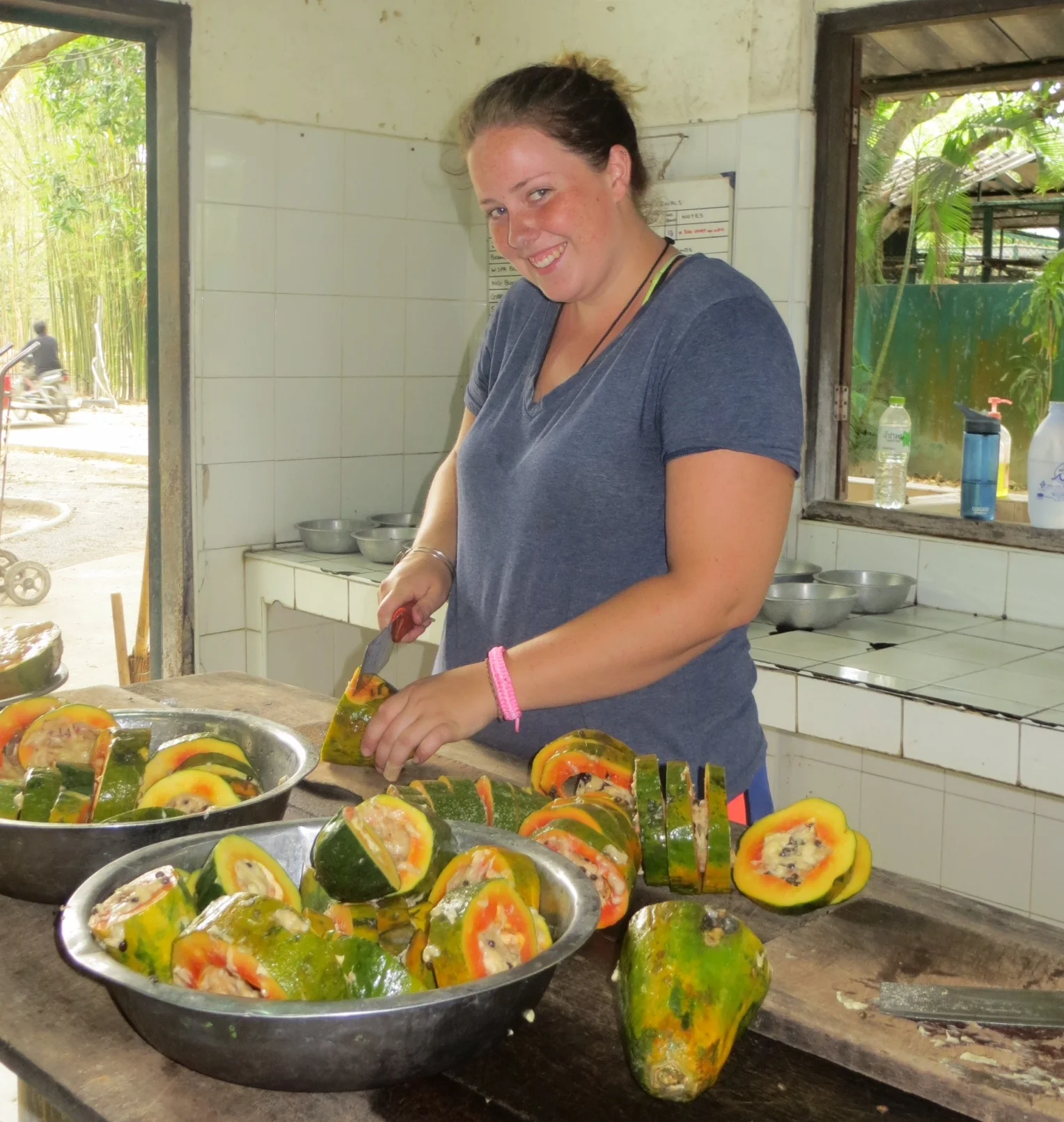 Volunteers working on breakfast for the wild patients.