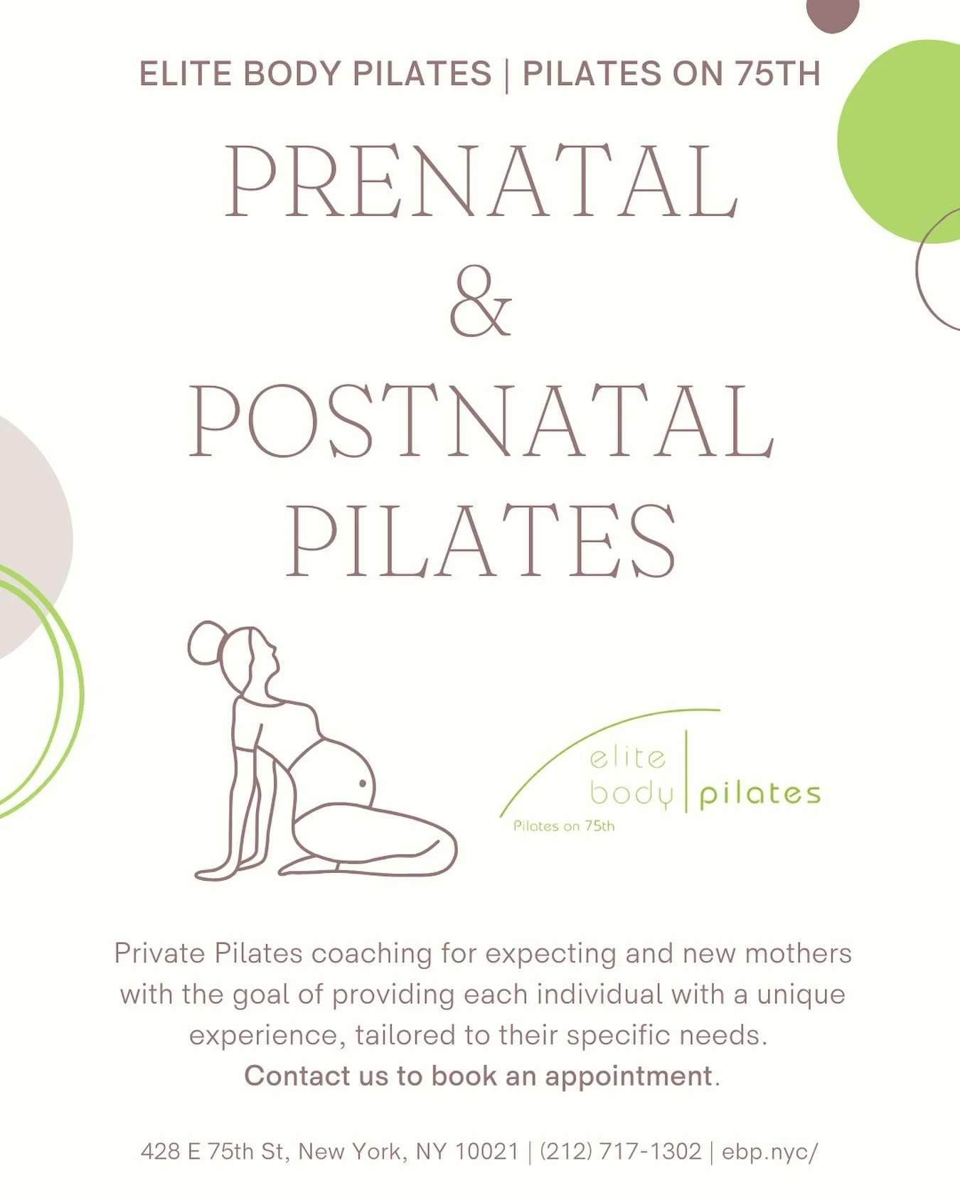 Prenatal &amp; Postnatal Pilates 🌱 

Private Pilates coaching for expecting and new mothers with the goal of providing each individual with a unique experience, tailored to their specific needs. 

Contact us to book an appointment

#ebp #ebpnyc #eli