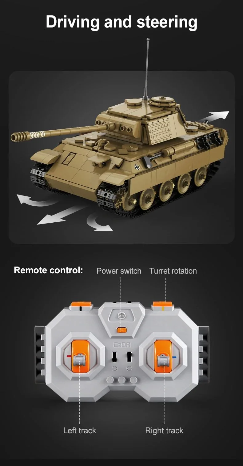 CaDA WWII German Panther Tank Remote Controlled Brick Building Set 907