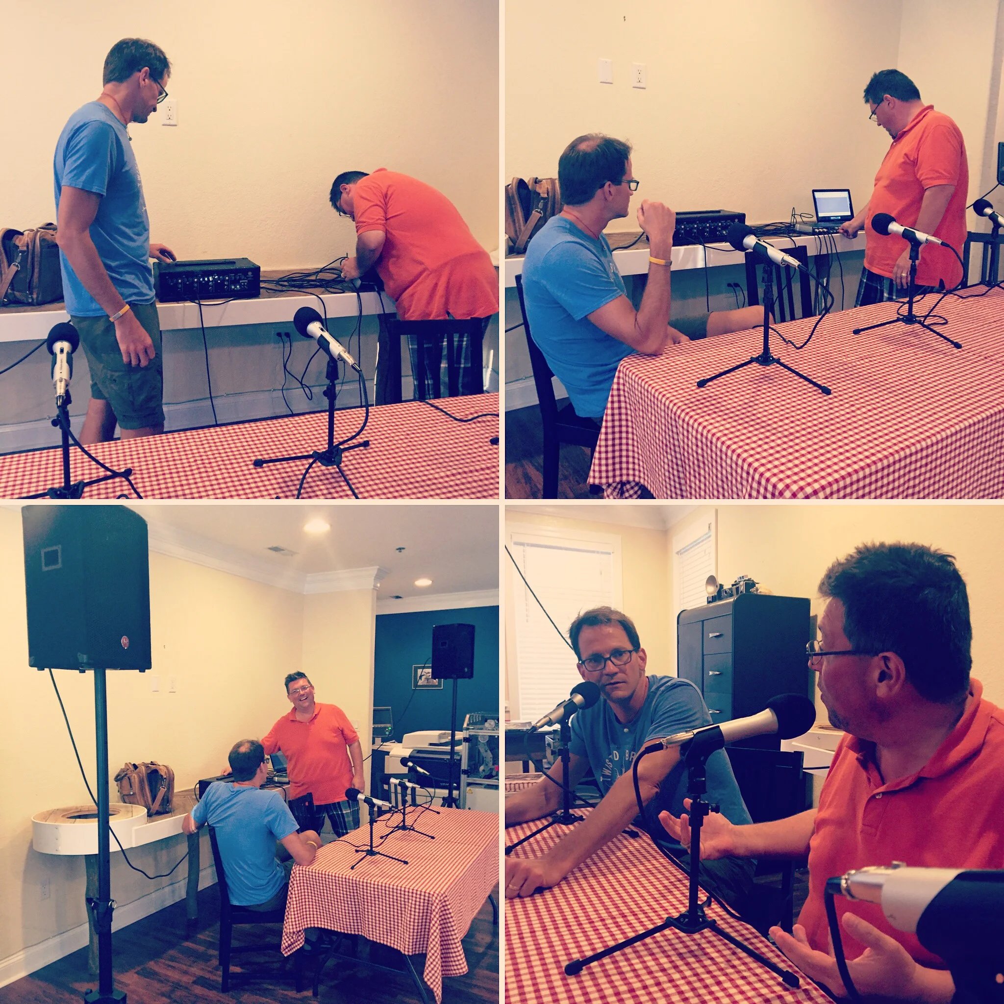 Action shots of Jeffrey Smith and Tony Russo setting up for our first ever live podcast.