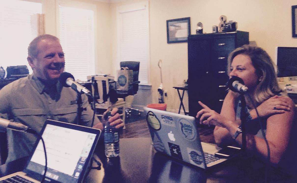 Bud and Stephanie joking around during the podcast recording.