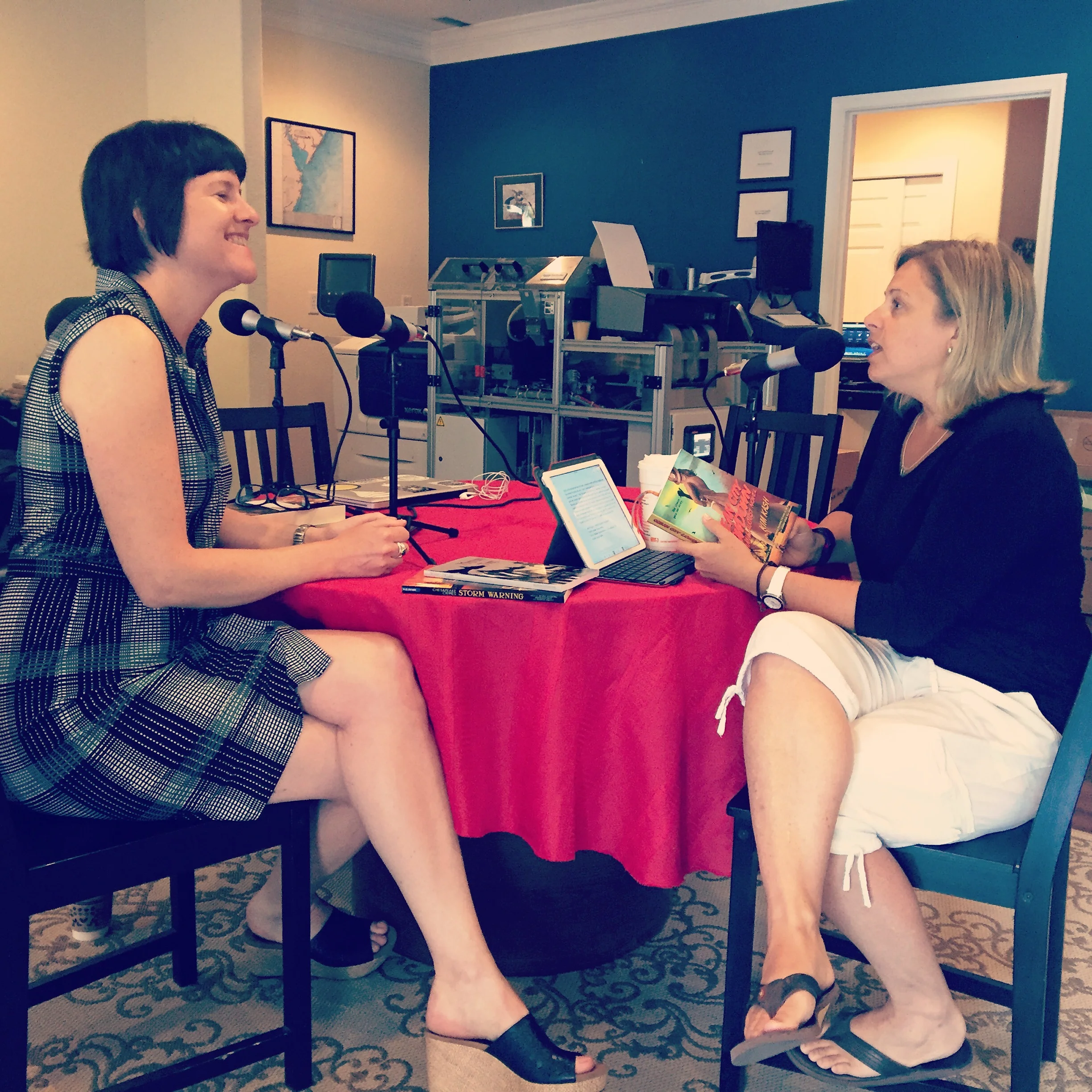 Kim and Stephanie hang out after recording the podcast.