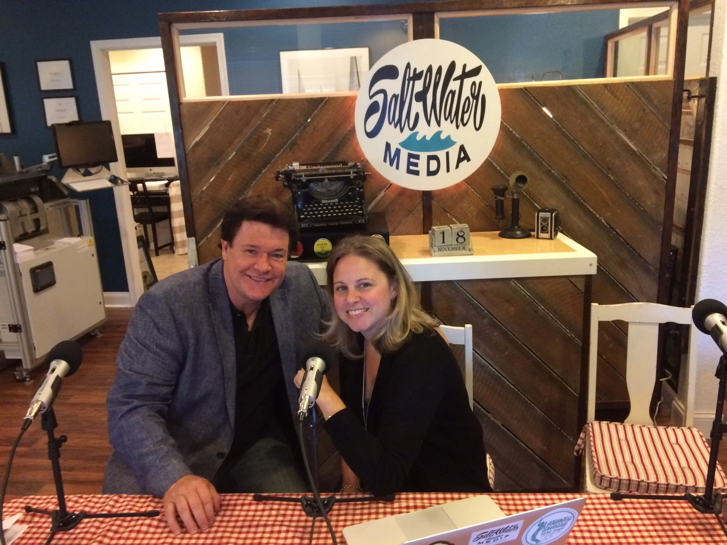 Michael and Stephanie chat after the live podcast.