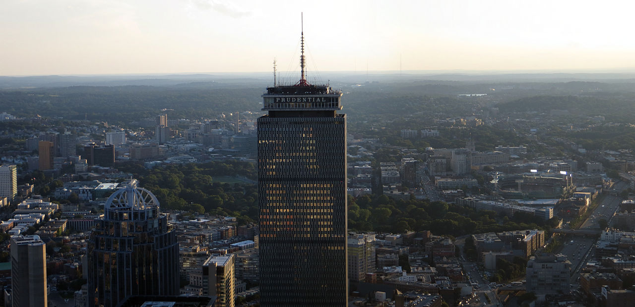 Back Bay's Prudential Tower, Boston's tallest building upon its completion in 1965. Photo Courtesy of Wikimedia Commons.
