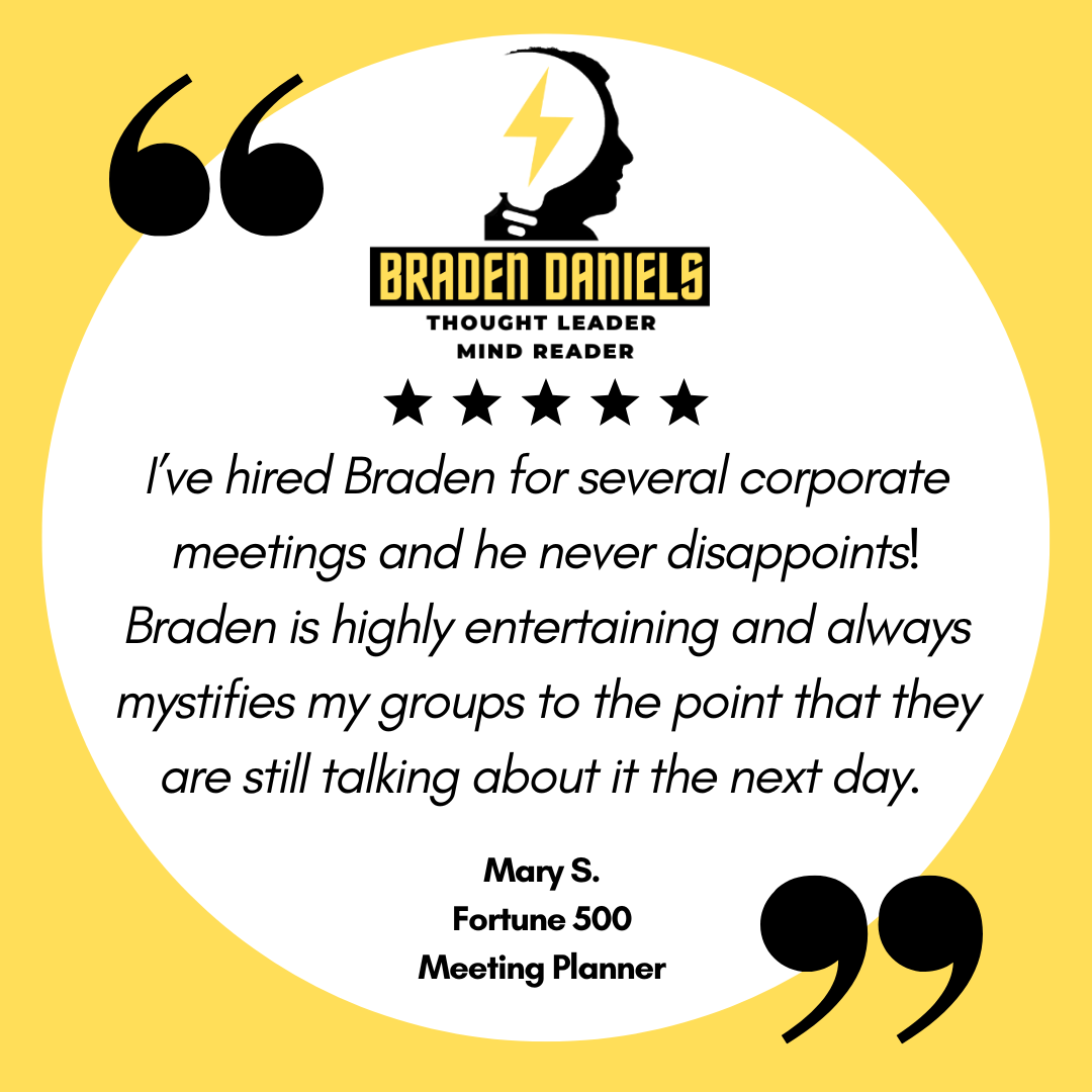 Magician and Mind Reader for Corporate Events, Meetings, Tradeshows, and Conferences.