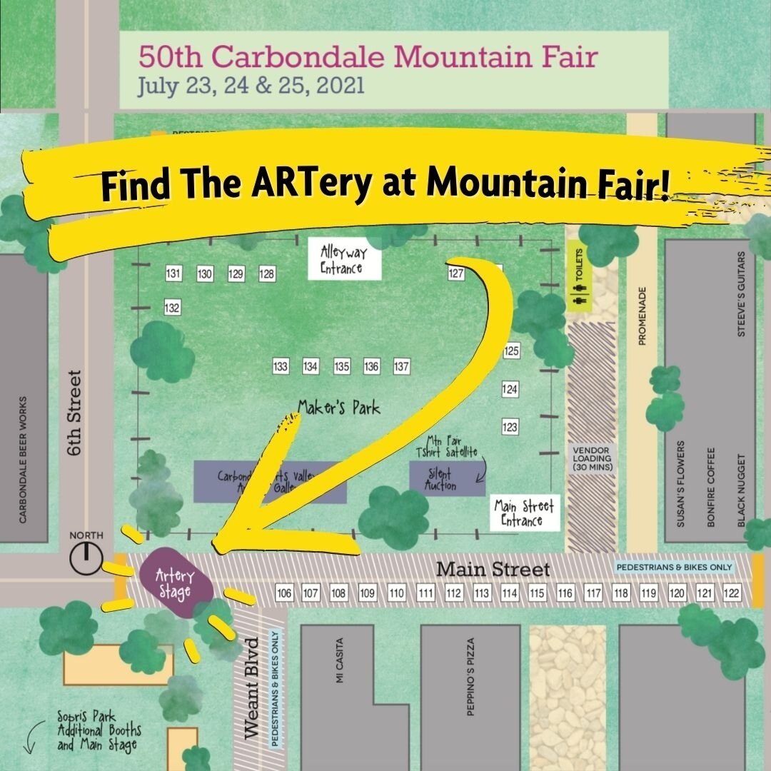 The ARTery will be in full swing during the day on Saturday &amp; Sunday of The 50th Annual Carbondale Mountain Fair! Be sure to find us on the Main Street section of this year's expanded fairgrounds in front of the Forest Service building! You can f