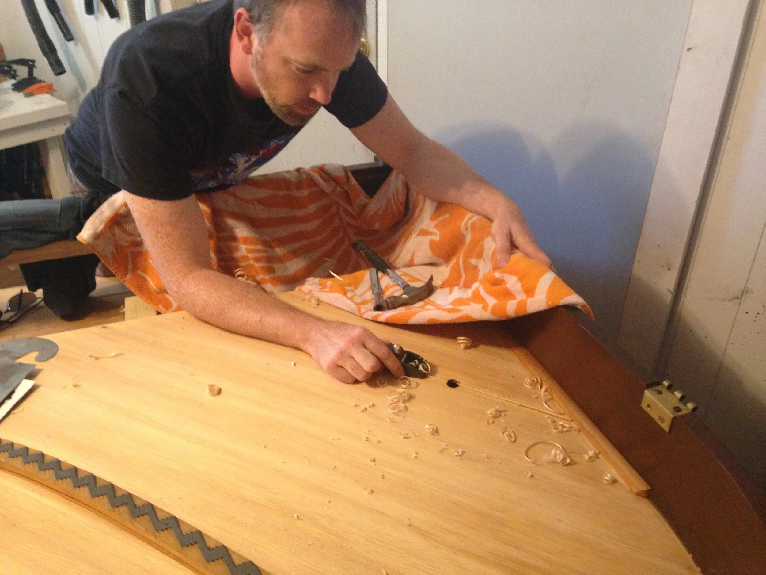 Shimming an original Steinway soundboard