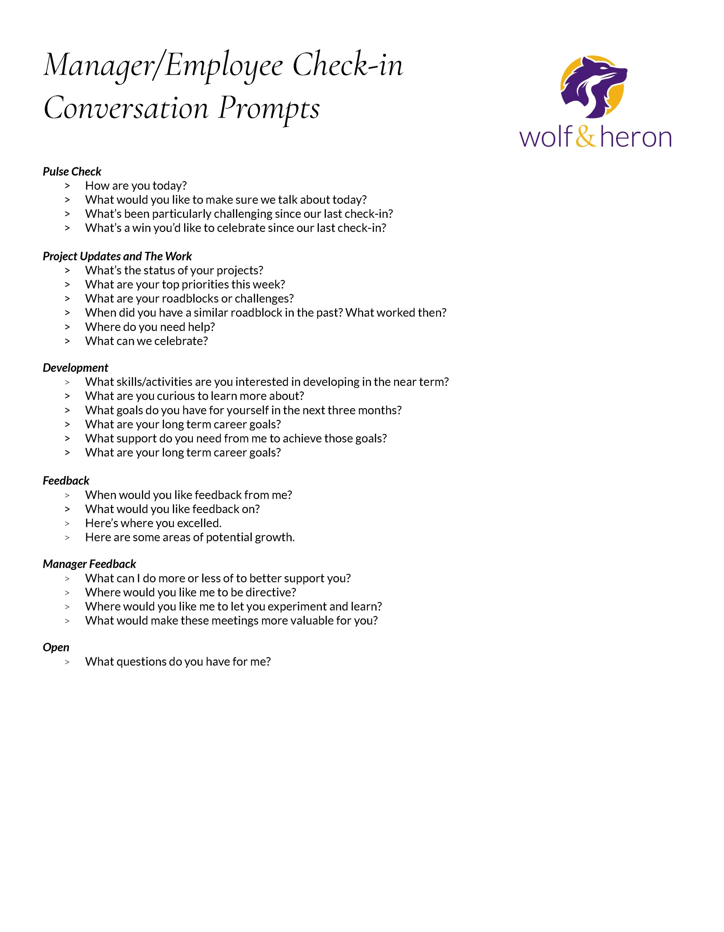 Manager/Employee Check-in Conversation Prompts