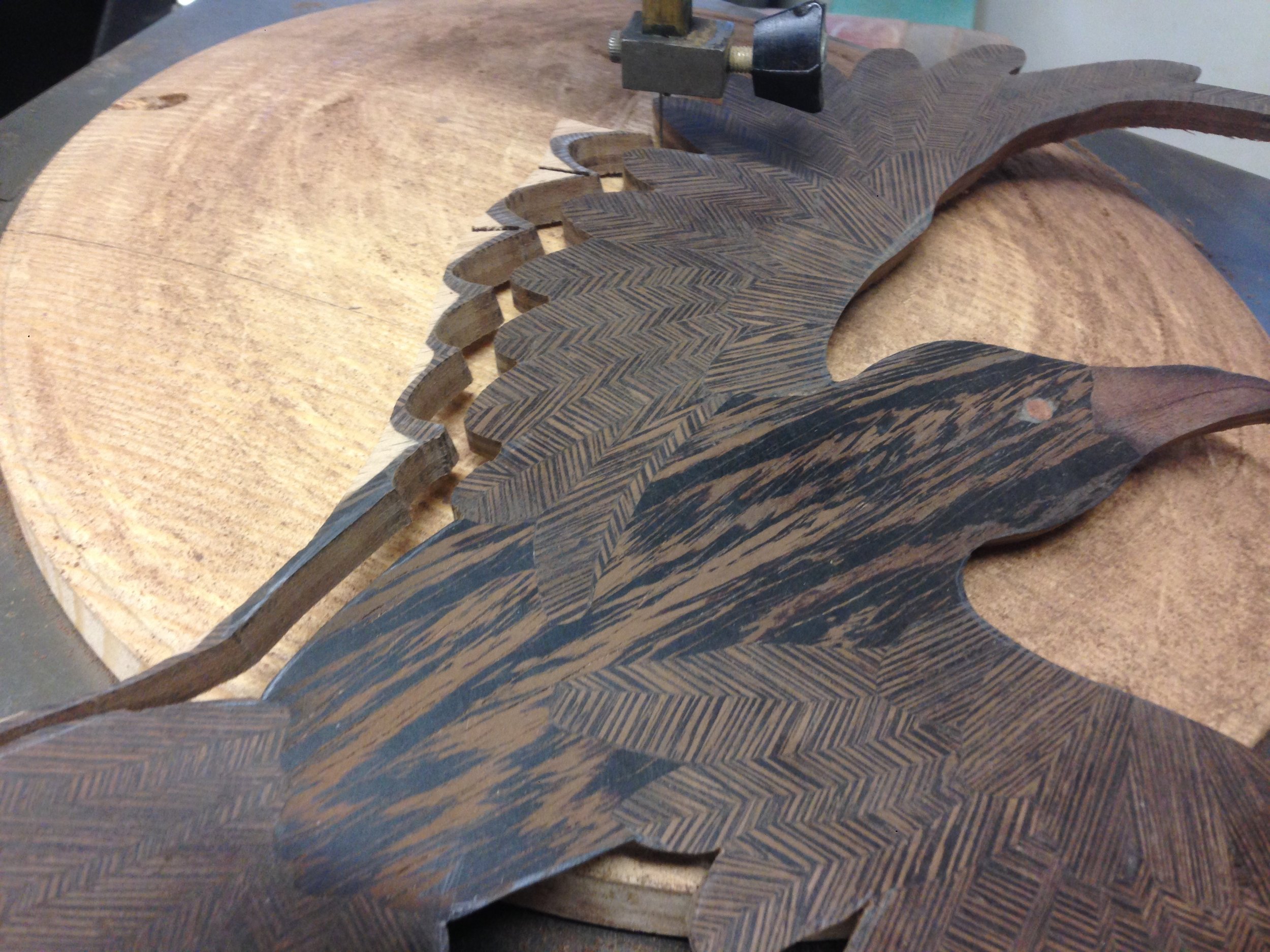  sawing out the raven on a curved platten 