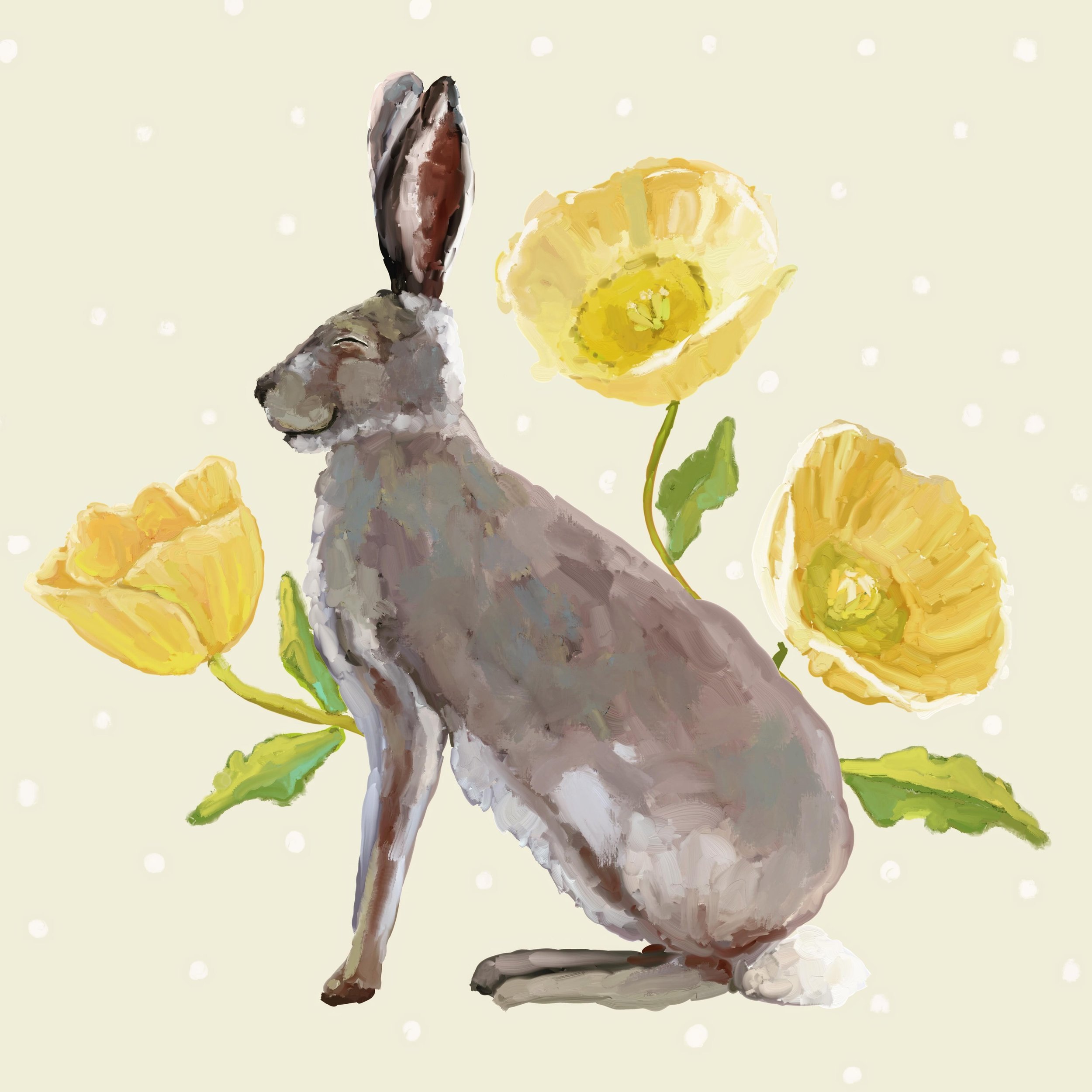 I&rsquo;ve been working so hard on patterns lately, it feels good to spend some time with woodland creatures. I think I could paint wild rabbits everyday. I love their proportions. 
.
.
#rabbit #illustration #illustratorsoninstagram #cathywalters #fl