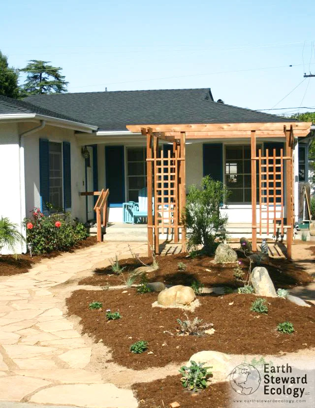 custom wood trellis + stair railing.