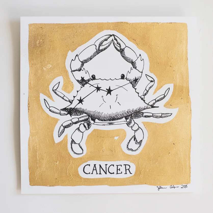 Cancer Hand-Gilded Gold Leaf Astrology Wall Art