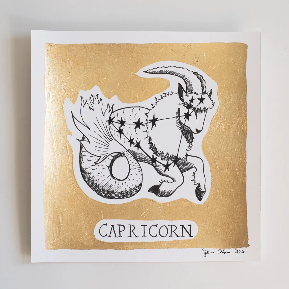 Capricorn Hand-Gilded Gold Leaf Astrology Wall Art