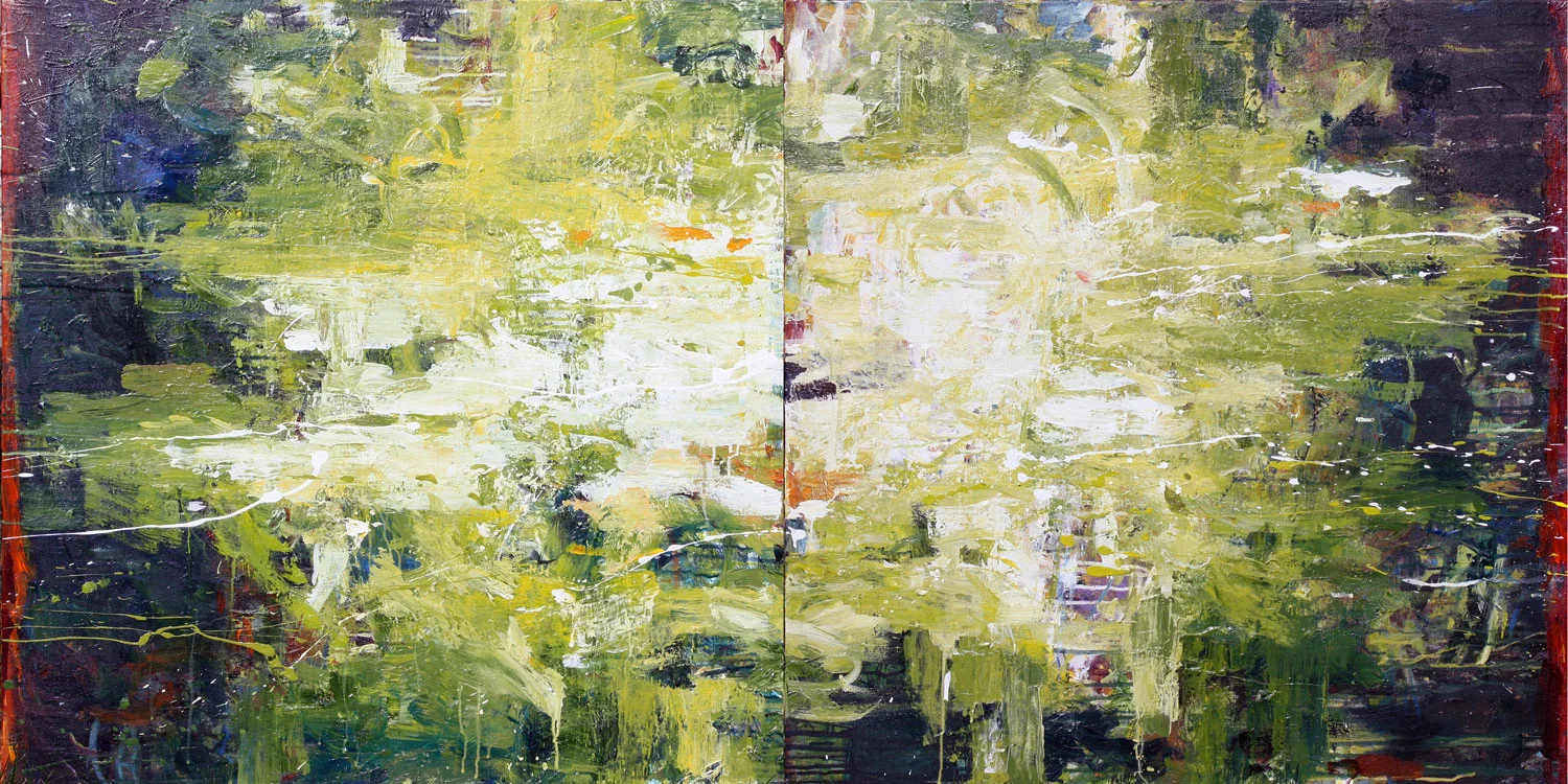 Green dyptych contemporary painting by Karen Silve