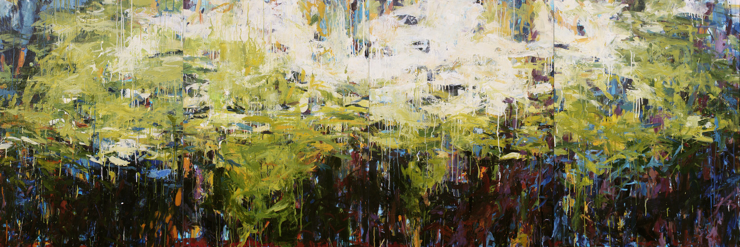 Sanctuary II, green abstract painting by contemporary artist Karen Silve