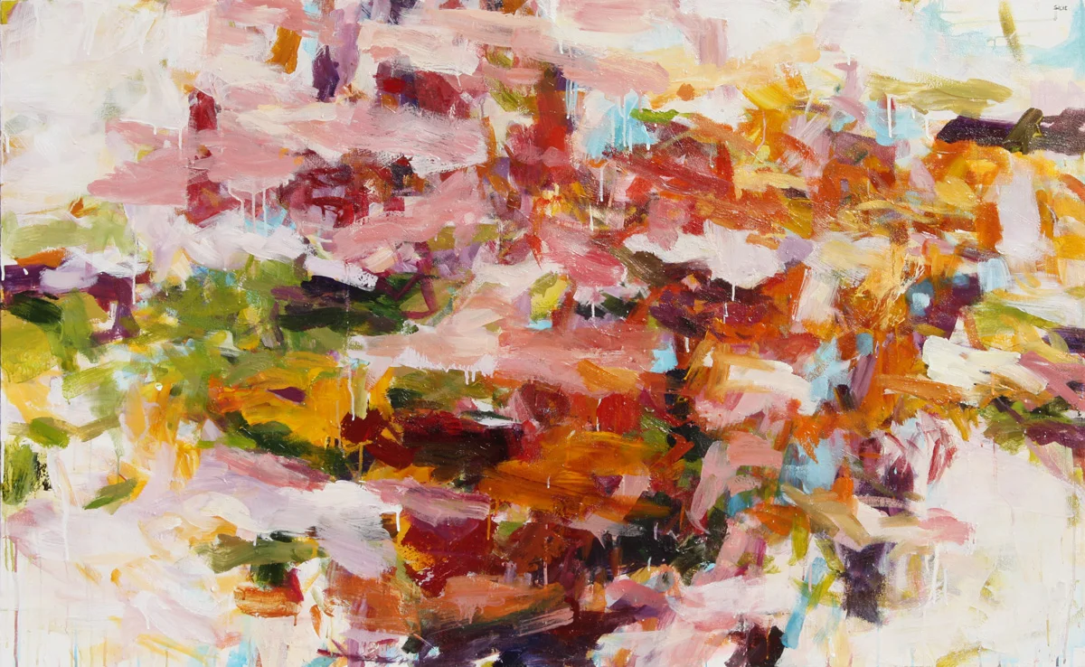 Contemporary abstract pink painting, Lush Chaos by Karen Silve