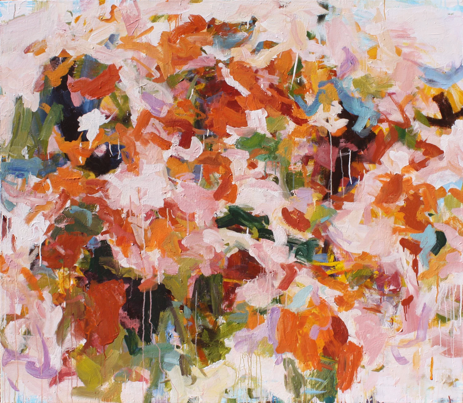 Orange and Pink Abstract Painting by Portland Artist Karen Silve