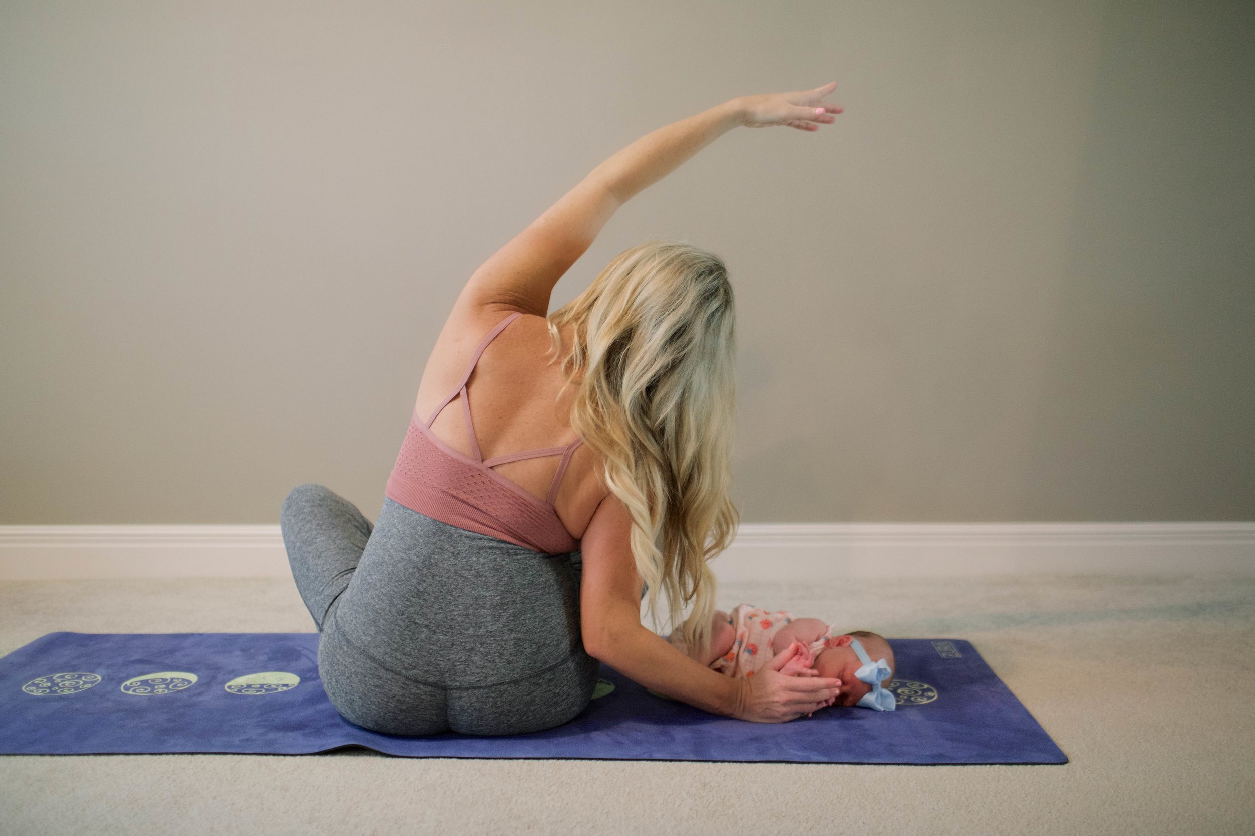 Wearing Bao Bei Maternity postpartum yoga pants & bralette