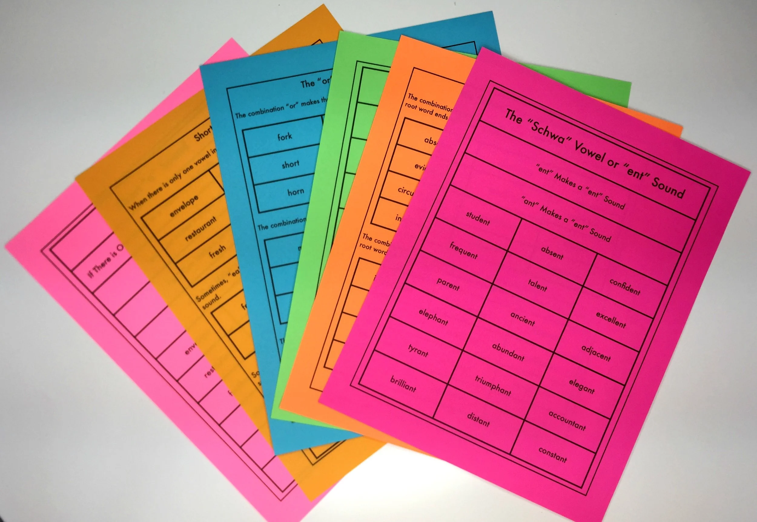 These are a sample of my word lists. I love to print on colored paper because it makes everything more fun!