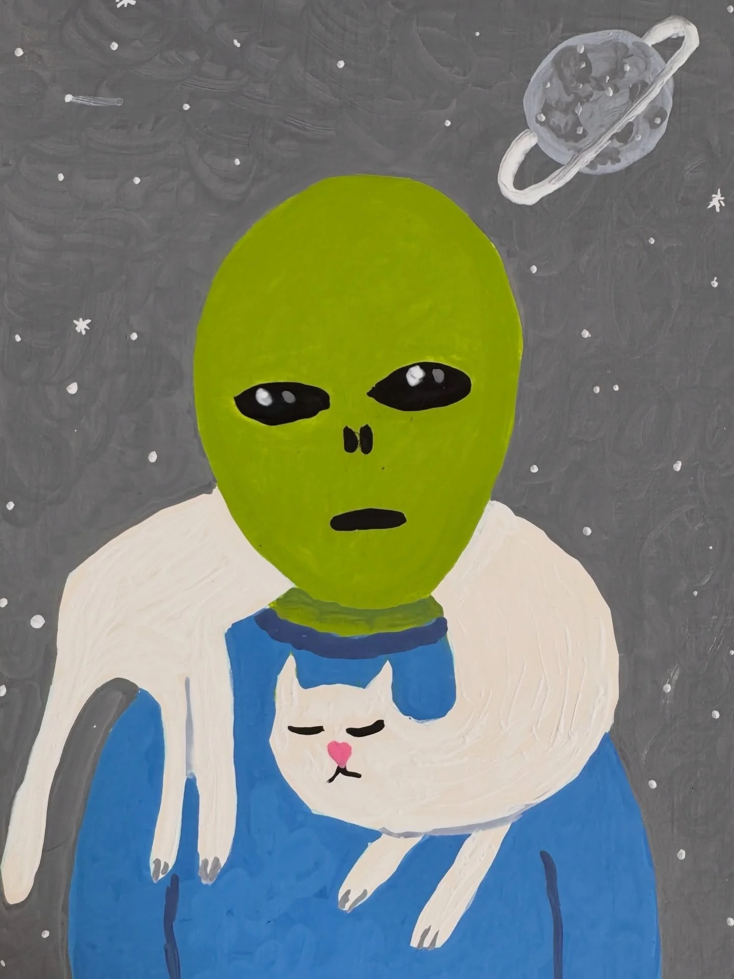 Alien and cat. Acrylic on @ampersand_art claybord #catsandaliens