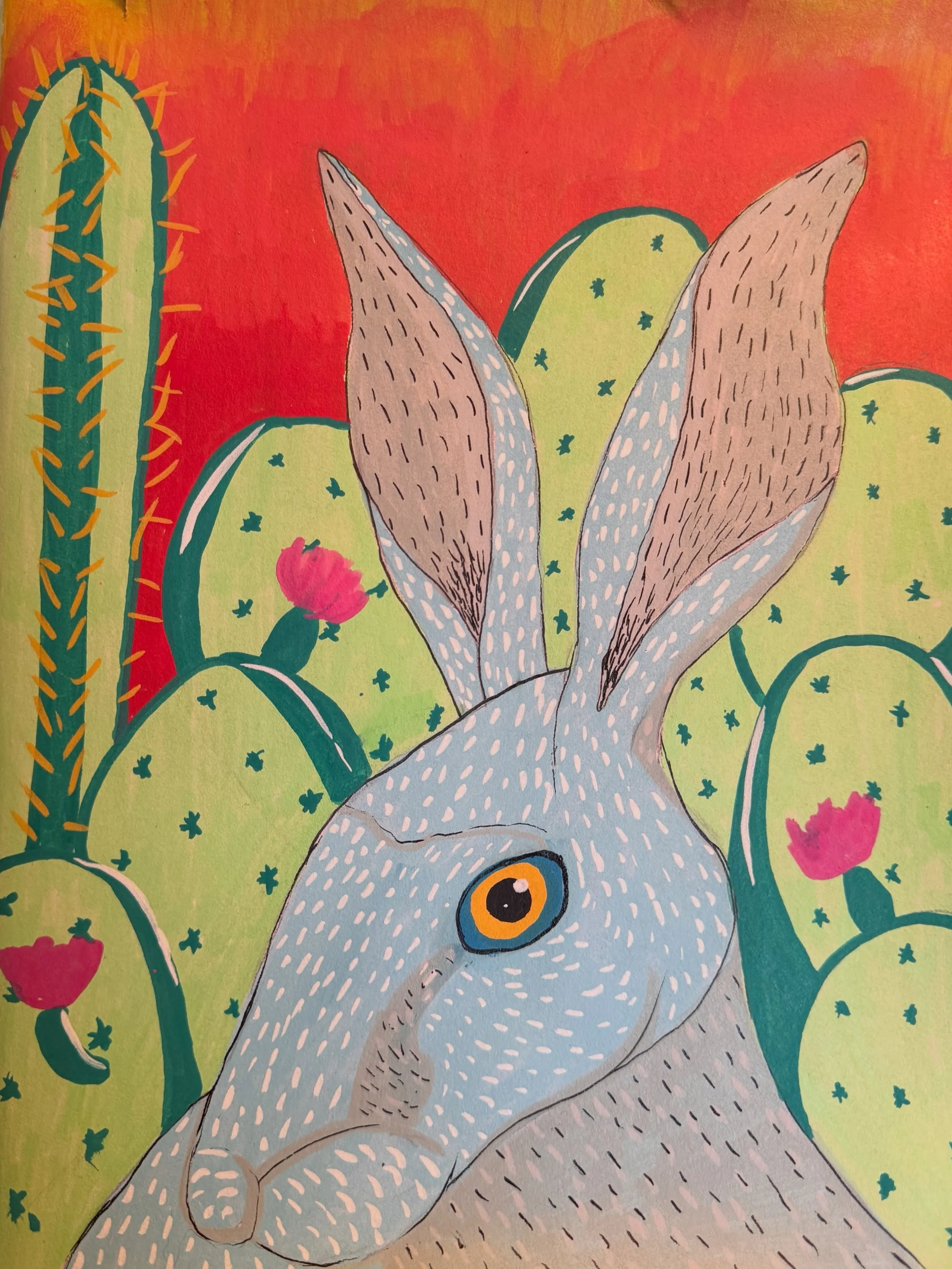Desert rabbit, why do your eyes always feel like you can see into my soul? What do you see there? Can you see the broiling layers of excitement mixed with terror? Can you see the shadows of my past? Are you looking at all my parts, the three year old