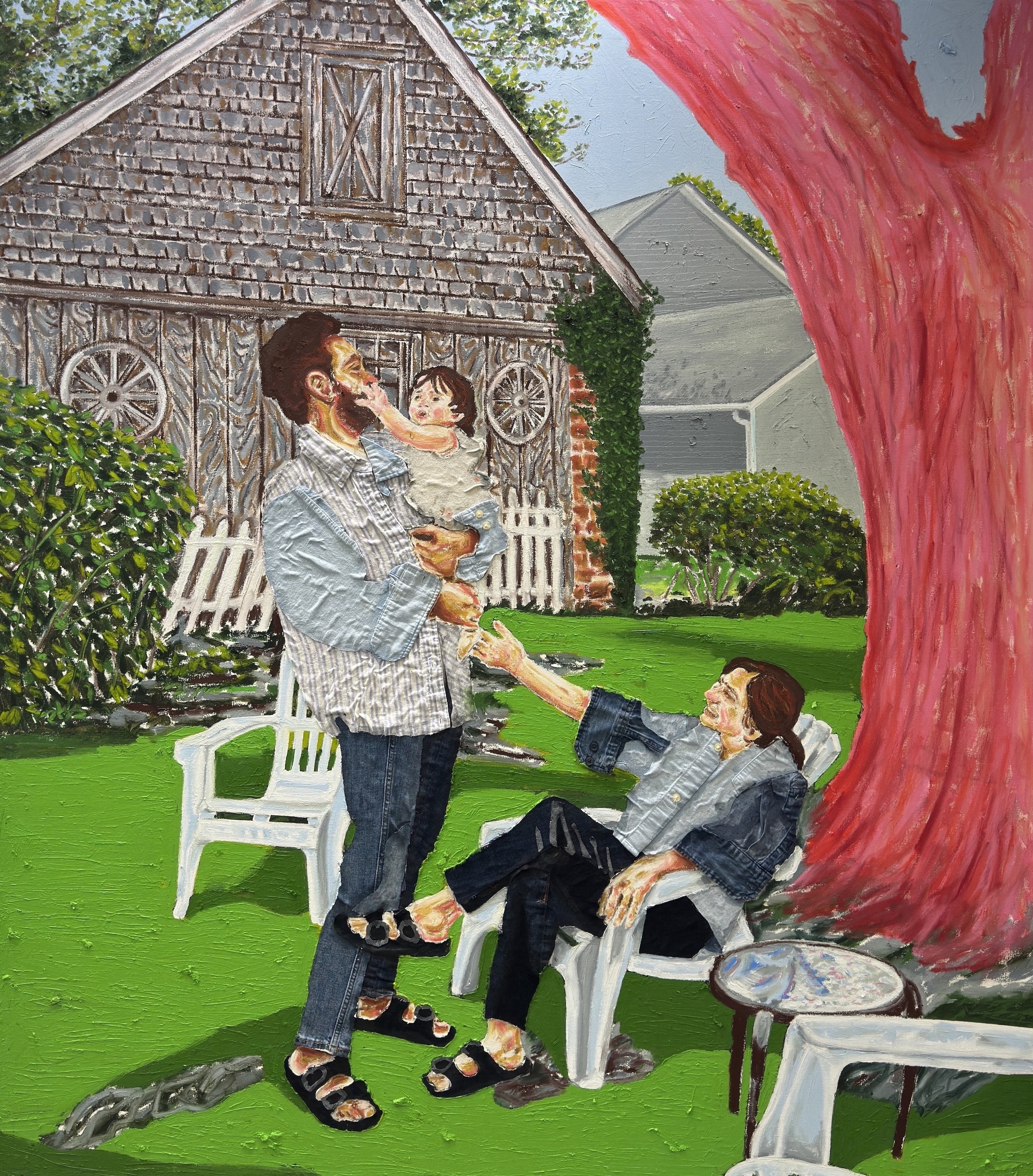    The Terrace at Rockport    2025  oil stick and textile on canvas  68 x 60 in  Collection of the Artist  