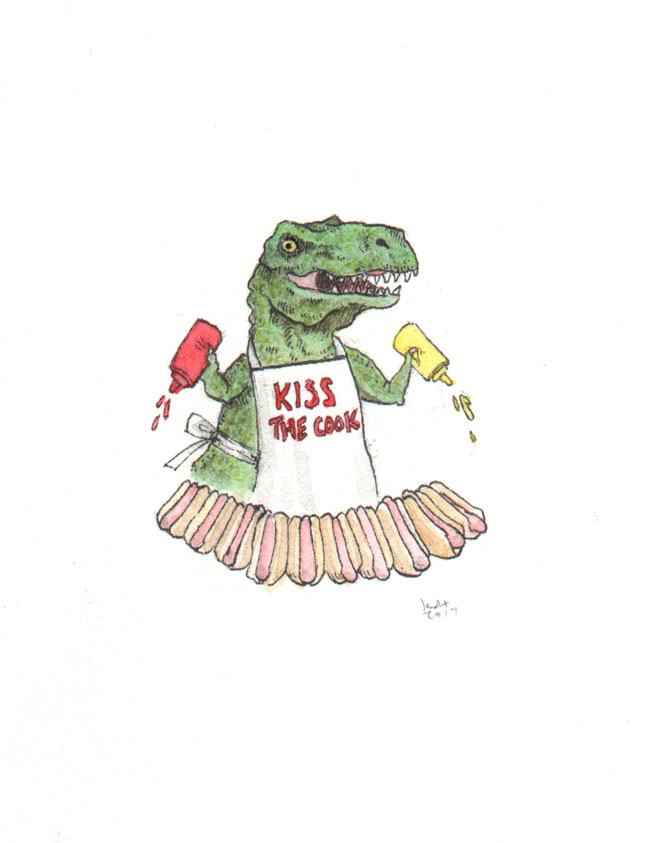 "Sunday at the Dino Weenie Roast (T-Rex)" by Kat Philbin