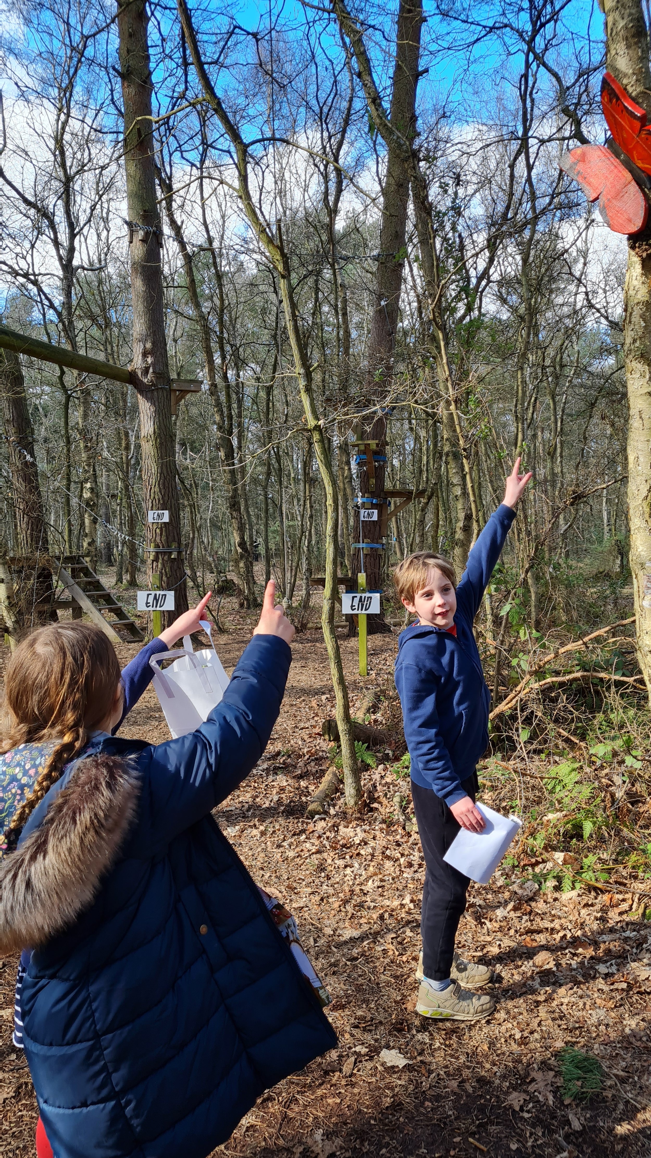 children finding clues on the bear trail