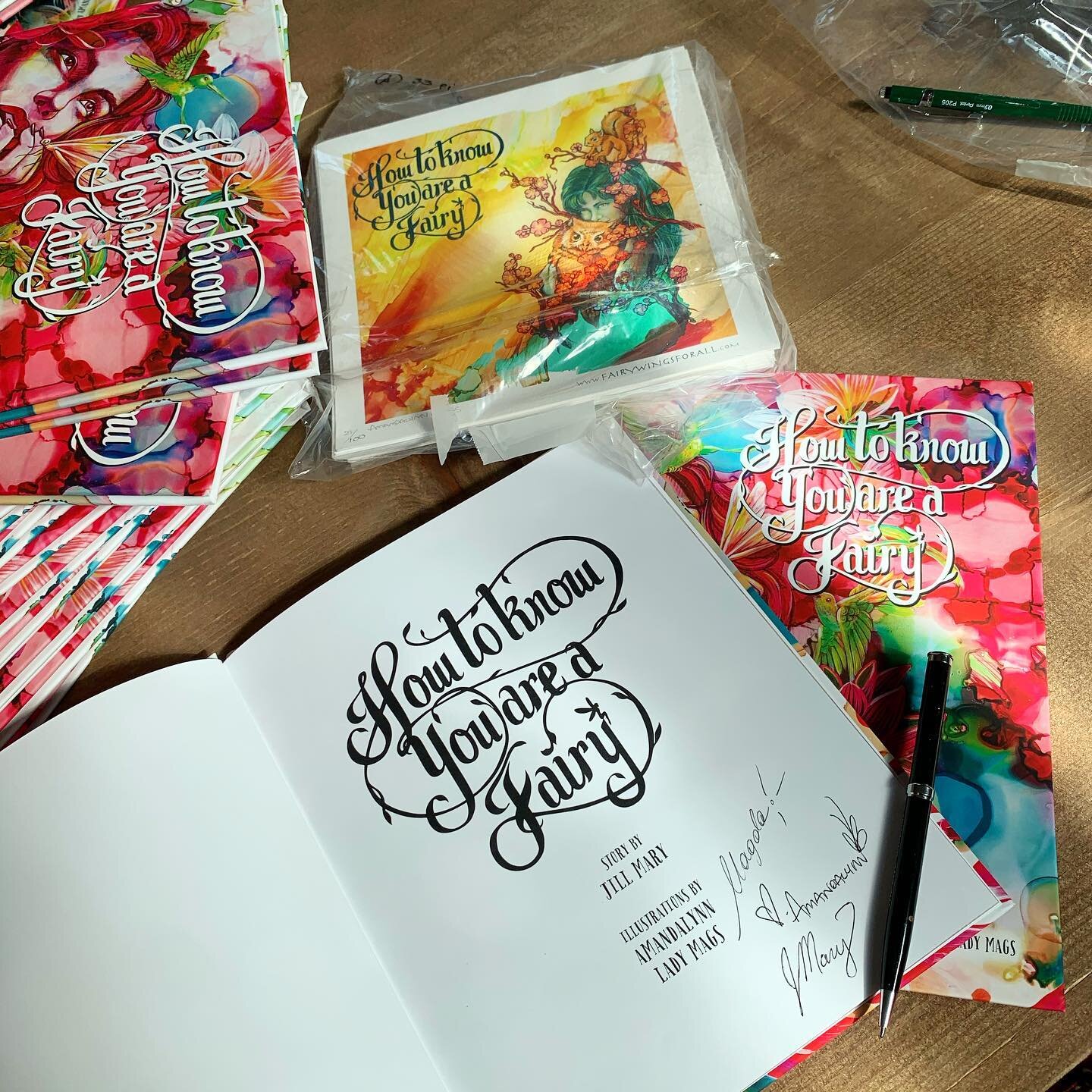 Spent today signing all our books and prints, such a wonderful feeling!! Looking forward to sharing with all of you! Shipments going out early next week ❤️🧚&zwj;♀️✨ #howtoknowyouareafairy #fairywingsforall @lady_mags @alynnpaint @venetiajillian #Aly