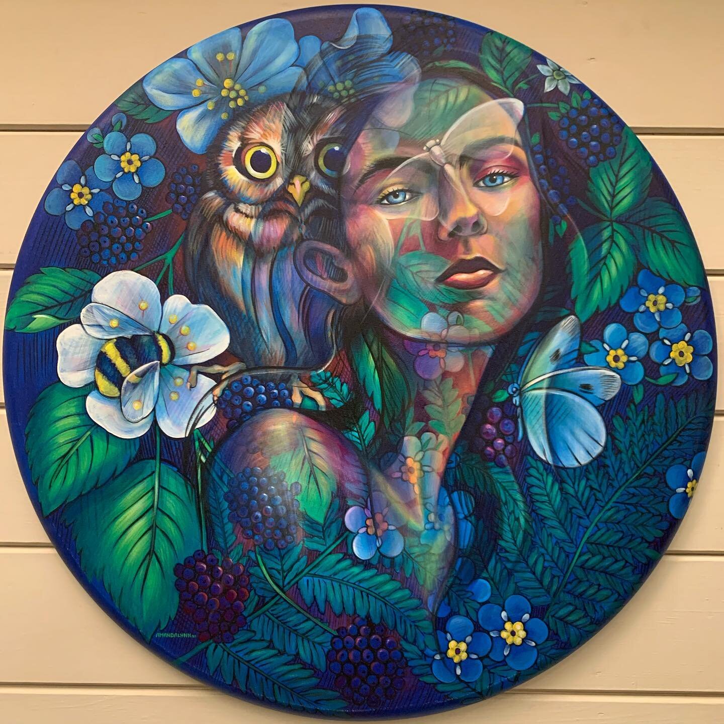 The best part about making your own art, is you can change your mind and decide to finish things a different way. Think this piece feels complete now. &lsquo;Linger On&rsquo;, 36&rdquo; diameter, acrylic on canvas, will be on display at my solo exhib