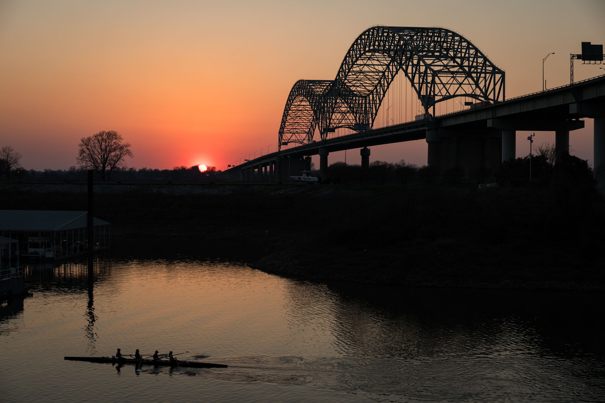 Sunset over the Mississippi River in Memphis, TN on March 23, 2017.