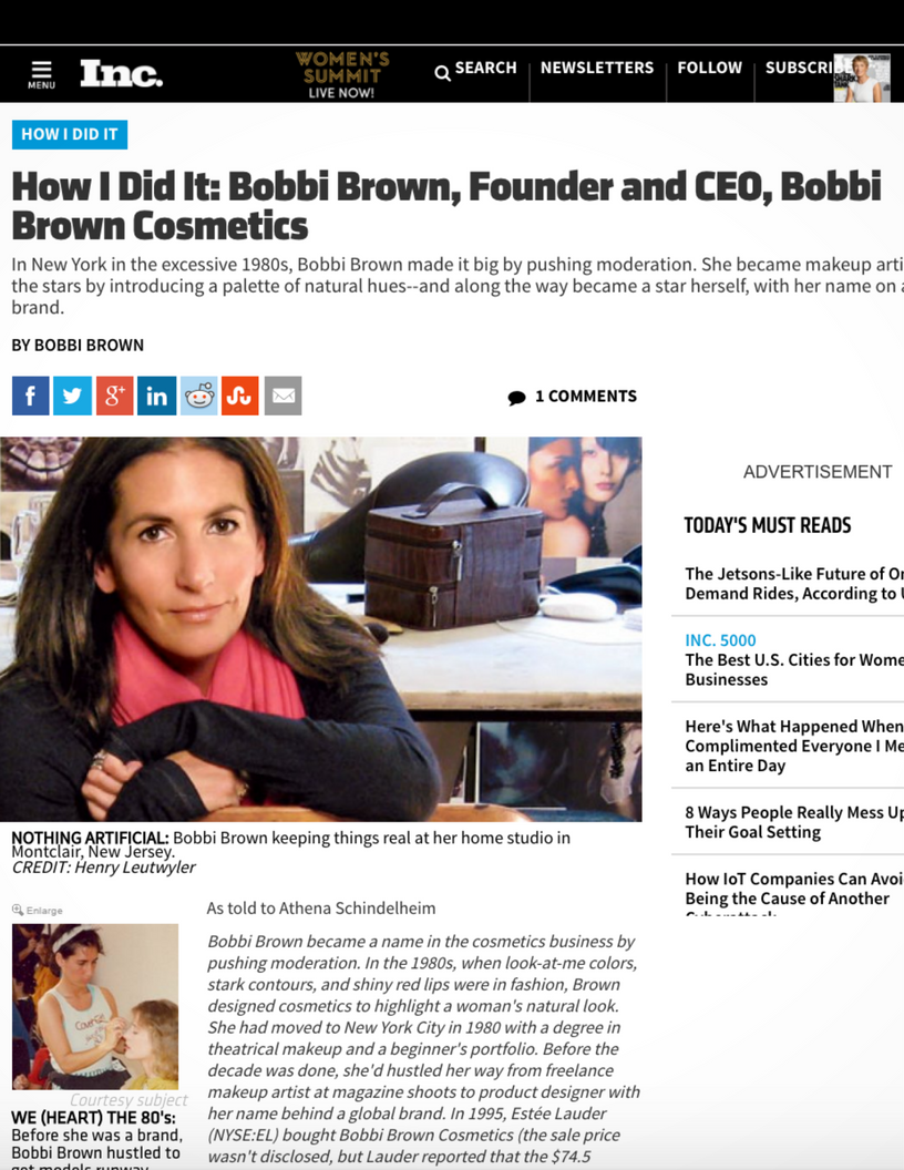Inc: How I Did It: Bobbi Brown, Founder and CEO, Bobbi Brown Cosmetics (Copy)