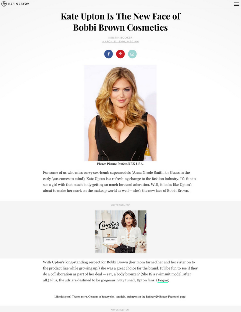 Refinery 29: Kate Upton Is The New Face of Bobbi Brown Cosmetics (Copy)