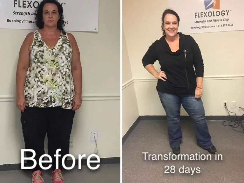 Bonnee lost 17 pounds on the scale in less than a month (lost 35 pounds of body fat and gained 16 pounds of muscle).