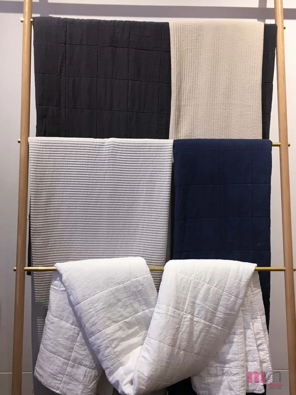 LINEN PARACHUTE QUILTS IN WHITE, NAVY & CHARCOAL & MATELASSE COVERLETS