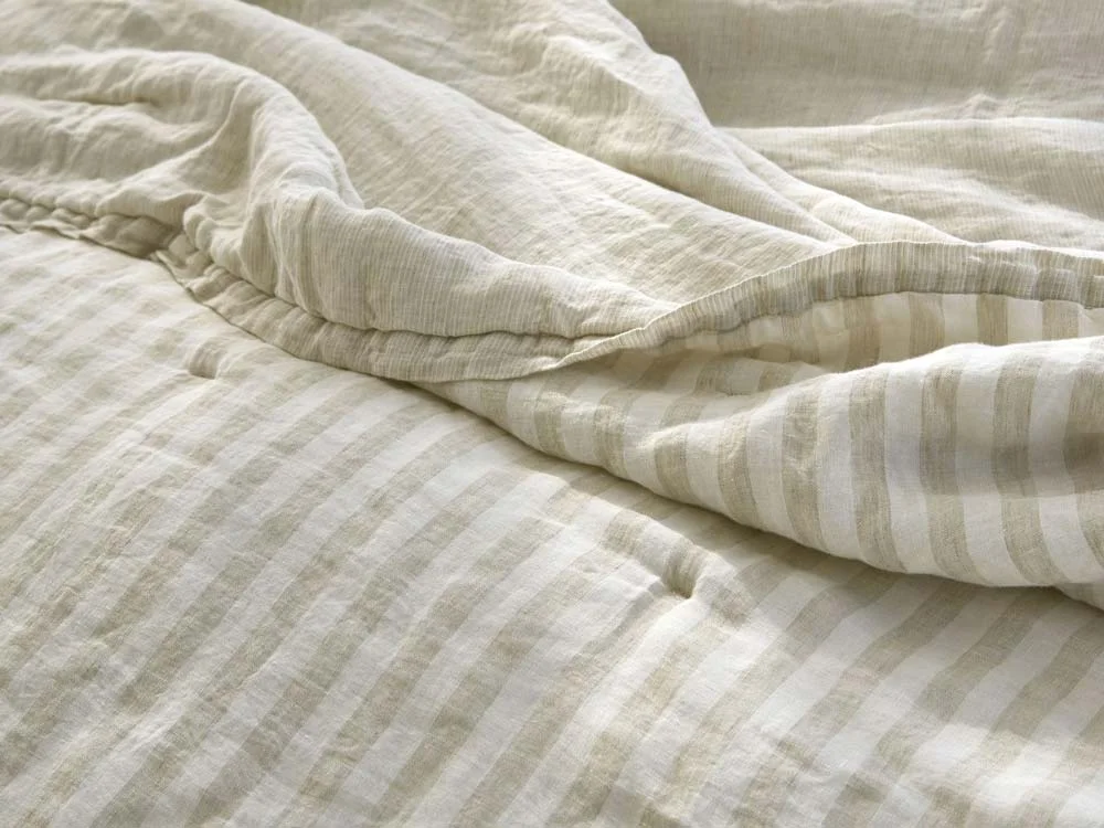 PARACHUTE STRIPED LINEN PARACHUTE QUILT IN TAUPE - BREEZY LOOK FOR SUMMER