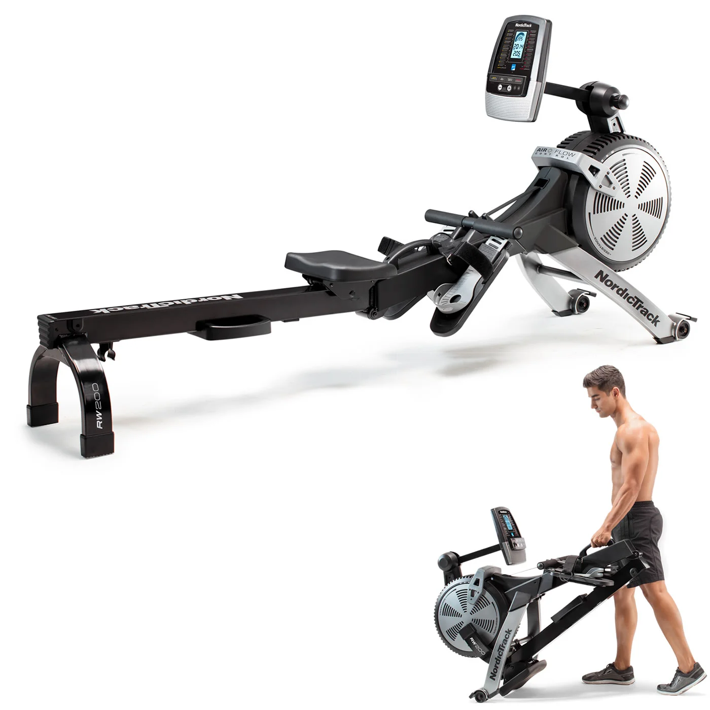 With a RW200 rowing machine folds up for easy storage