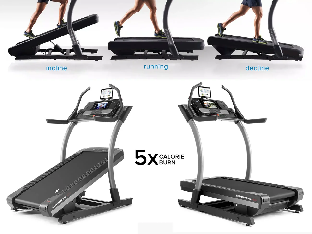 The X11i incline Trainer features a negative 10 degree to 40 degree incline