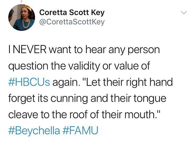 If you start to fix your mouth up to say anything against #HBCUs: 1️⃣Don&rsquo;t. 2️⃣ Watch @beyonce&rsquo;s #Beychella performance and appreciate the display of black excellence inspired by the #HBCUExperience 3️⃣ Donate to #HBCUs like you tithe to 