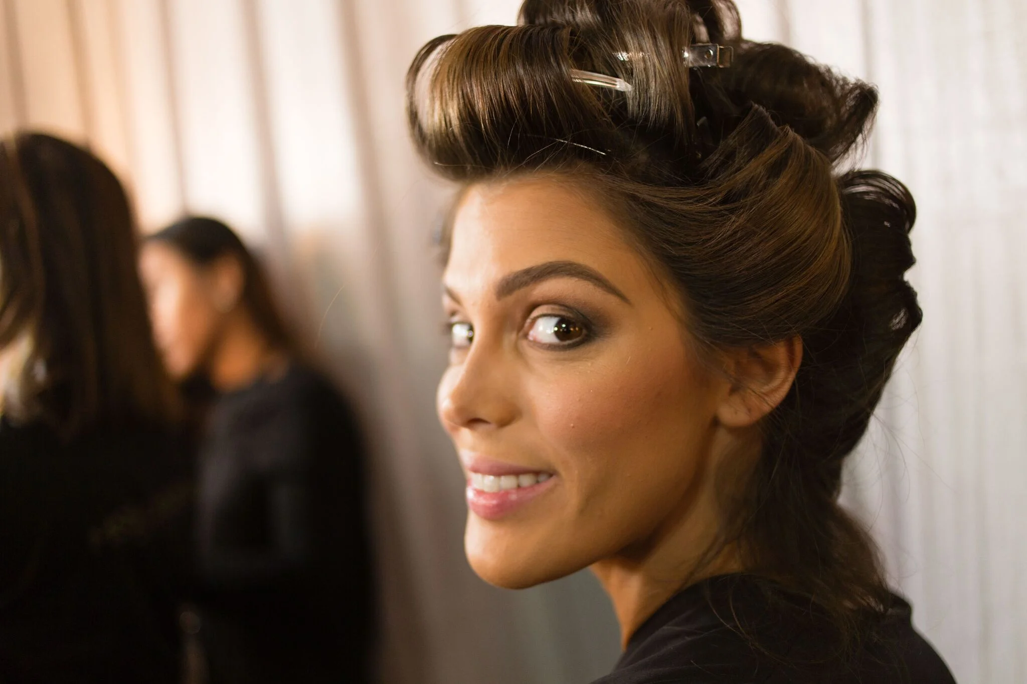The 65th Miss Universe Iris Mittenaere from France gives a quick, cute side look while getting ready. She is a dental surgery student who loves to cook!