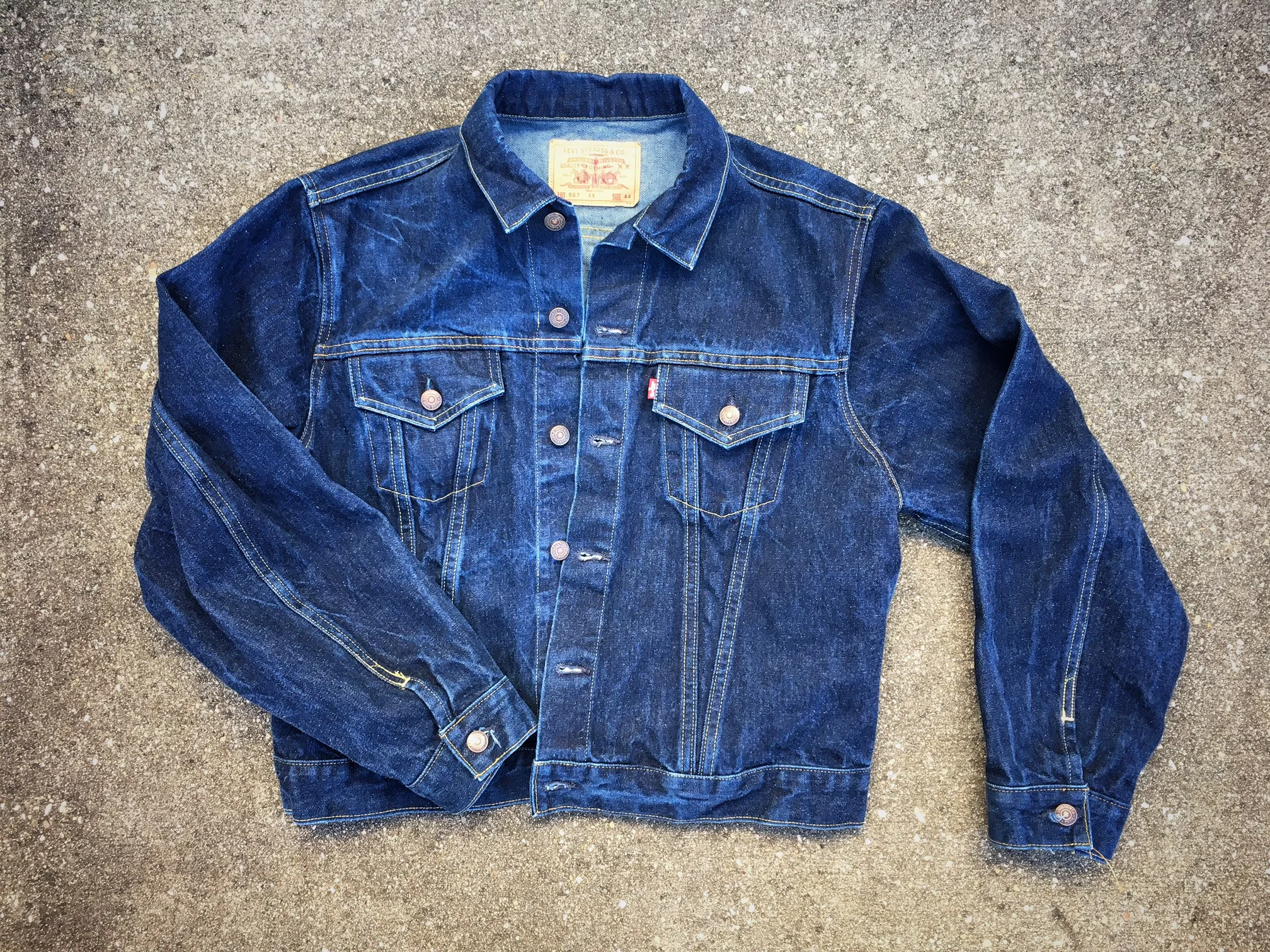a late 1960's LEvi's (the capital E is apparently important) reproduction model 3 in indigo.