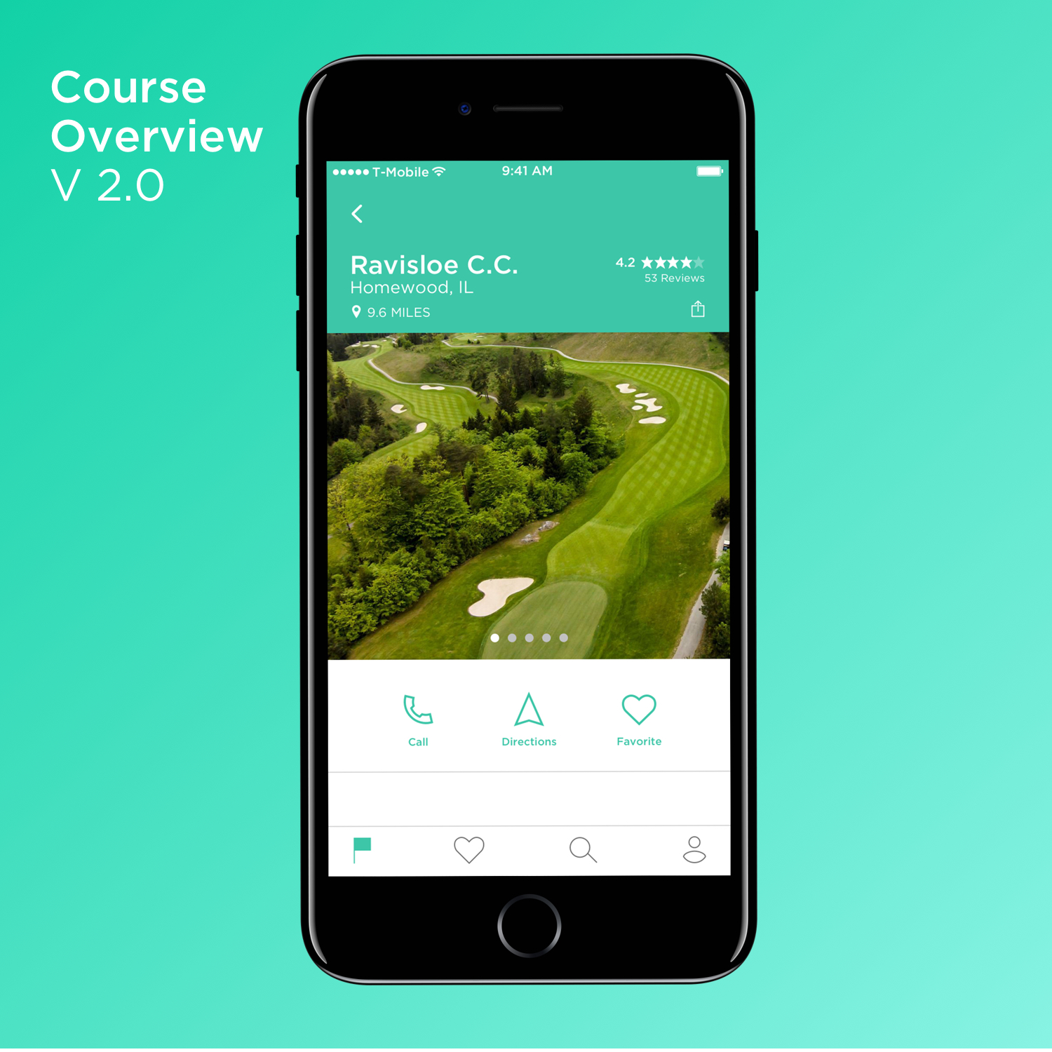 In testing, users wanted to be able to call or start navigation to a course right away, an action menu was added.