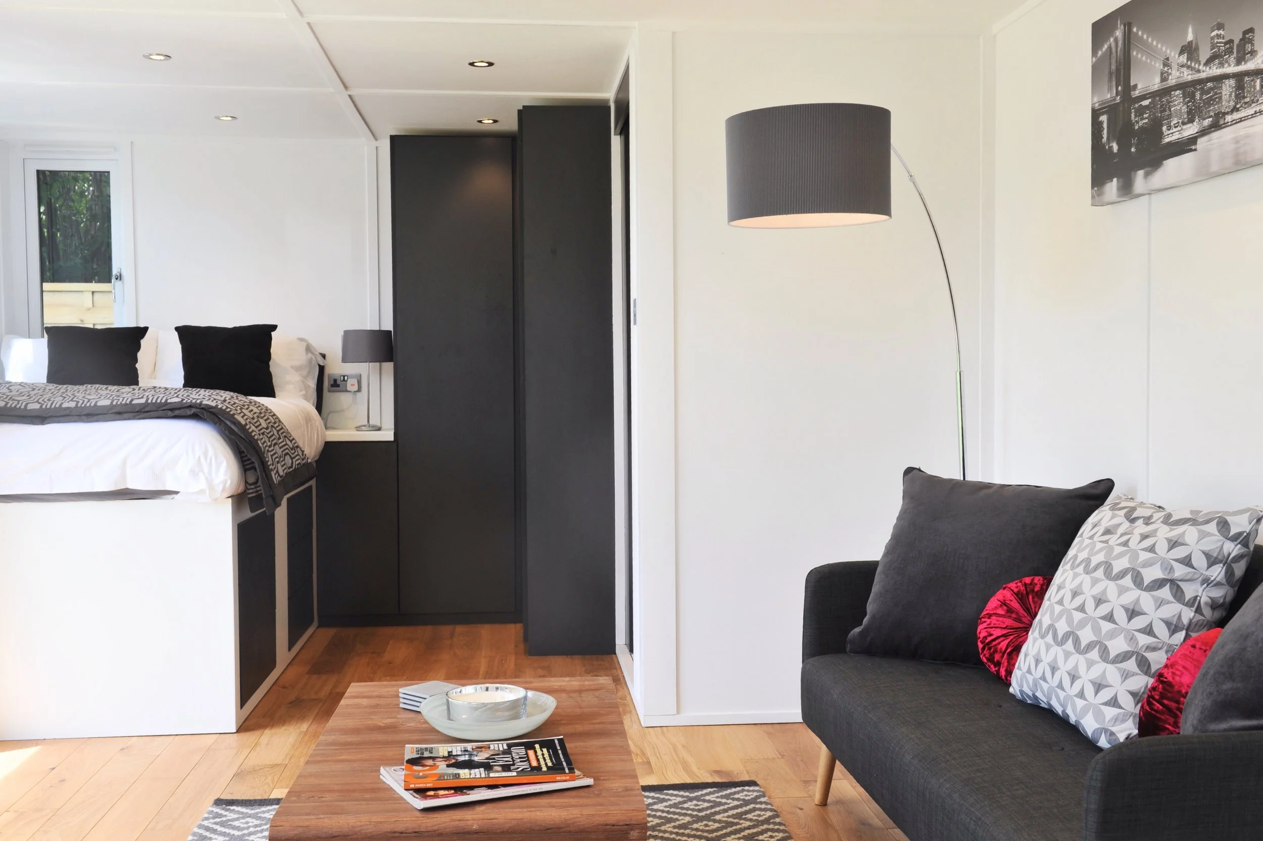  Interior of the Zedbox 635 - With Highline Loft Bed, Bedside Cabinet & Floor to Ceiling Wardrobe