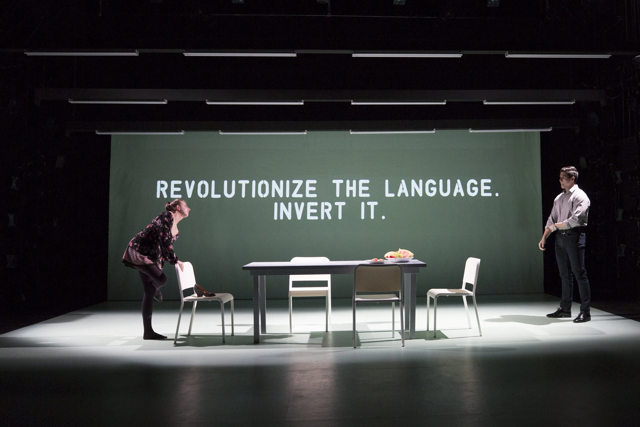Revolt. She said. Revolt again. by Alice Birch Directed by Colette Robert featuring Nell Bailey, Rupert Fennesy, Asha Futterman, Diego Lomeli, Pearl Mutnick, and Phanesia Pharel Set and Projections by Edward T. Morris Lighting by Stacey Derosier Costumes by Deepsikha Chatterjee Sound by Broken Chord Photographs: Edward T. Morris and Stephen Yang