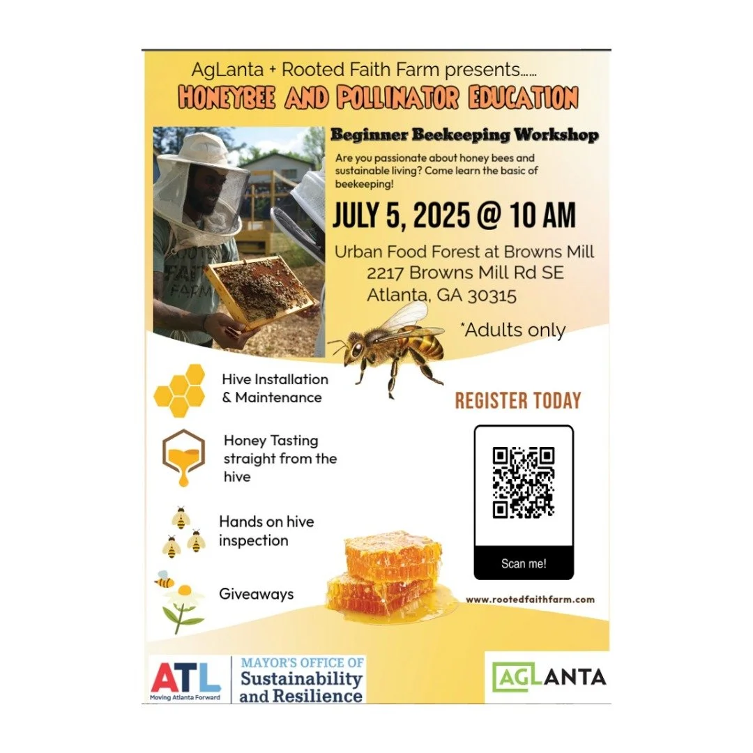 Come out this weekend and enjoy a Free Adult Beginner Beekeeping workshop this Saturday July 5th @brownsmillurbanfoodforest. Bee suits provided, honey tasting fresh from the hive, and giveaways. Register with QR code or link in bio. 🐝🐝🍯🍯

*** Thi