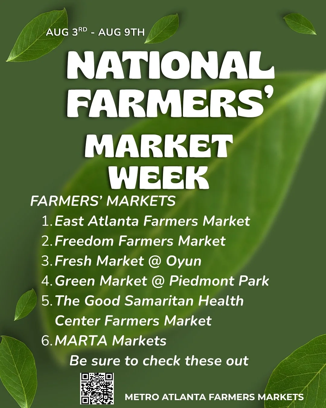 As National Farmers Market Week wraps up, we celebrate every farmer, grower, market manager, vendor, volunteer, and partner who makes fresh, healthy, and affordable food possible in Atlanta.

Your dedication keeps our communities nourished, our local