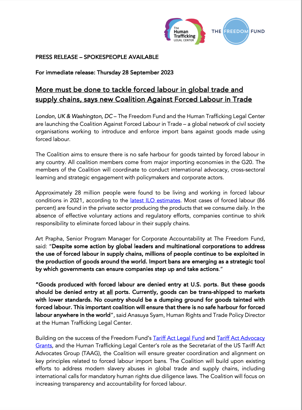 9.28.23 Global Coalition Formed to Combat Forced Labor in Trade Supply Chains