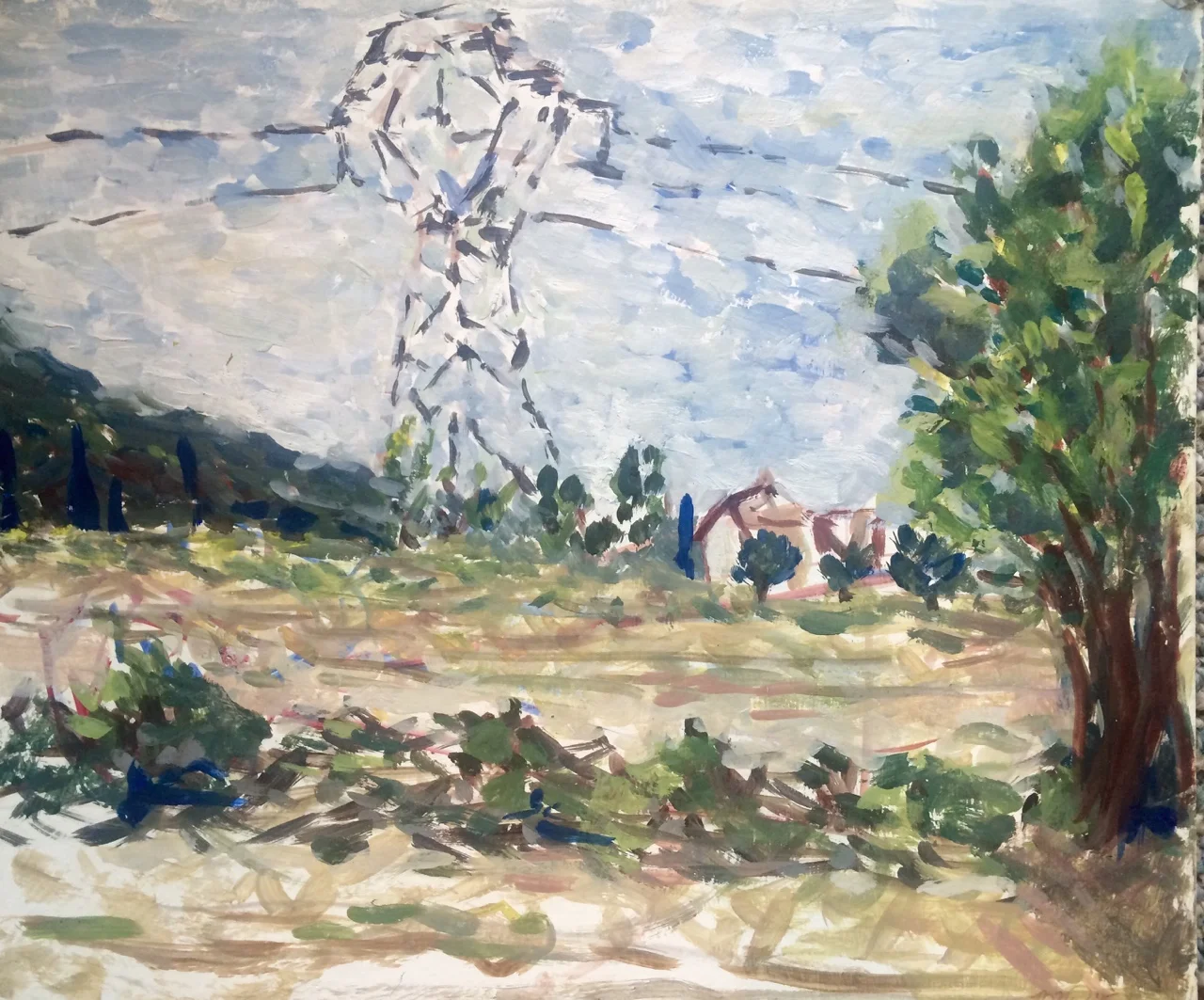Landscape with Wire Tower 2015. Oil on gessoed cardboard. 