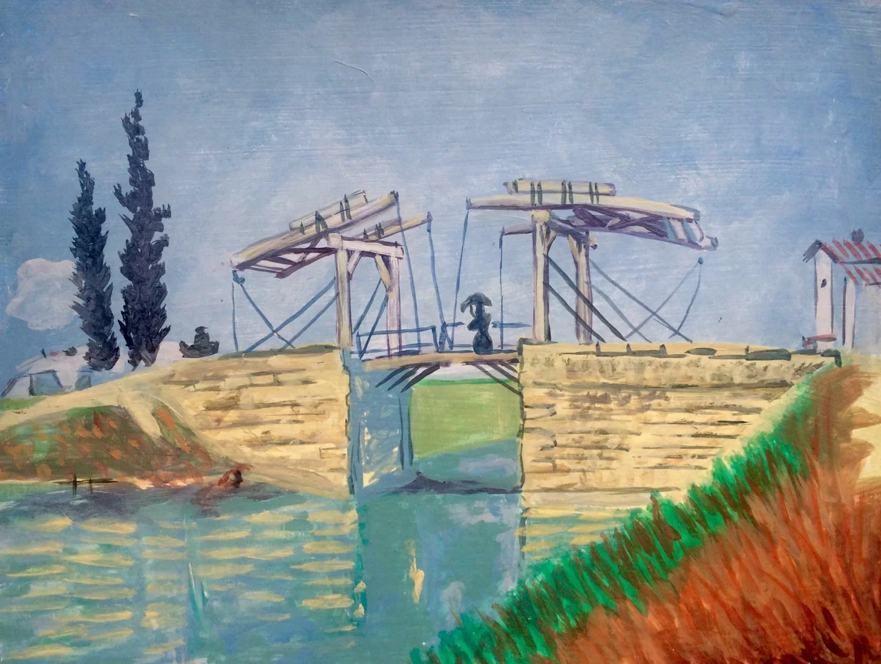 Master Copy of Van Gogh's "Langlois Bridge" 2015. Oil on gessoed cardboard.