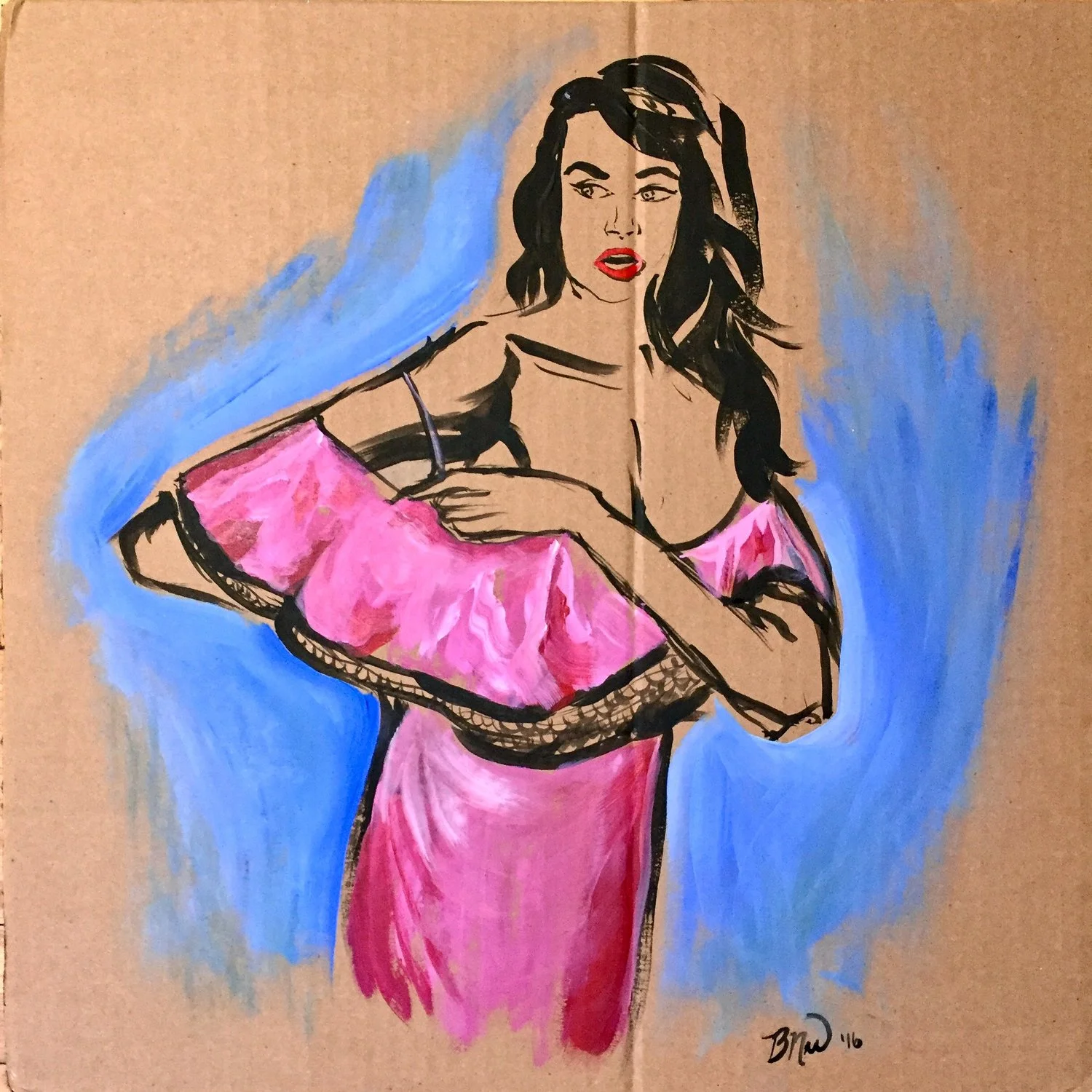 Woman in Pink 2016. Acrylic on cardboard. 18 x 18.